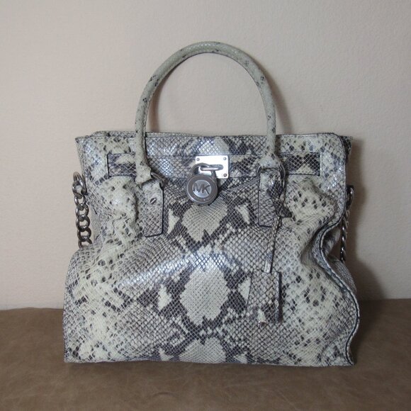 Michael Kors Gray Snakeskin Silver Hardware Large Hamilton Bag - Picture 4 of 15